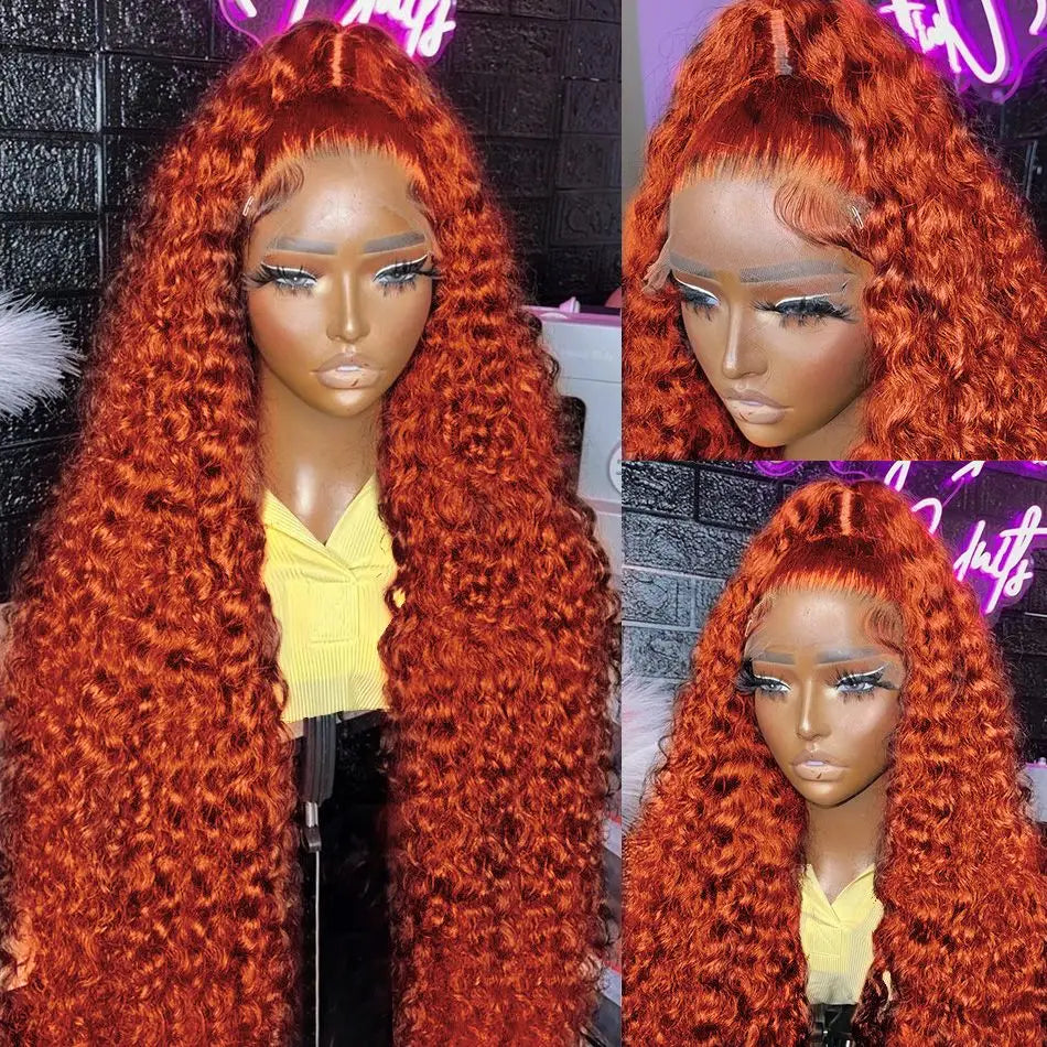Ginger water wave 13x6 HD lace front wig human hair pre plucked 13x4 Curly Deep Wave Frontal Colored Brazilian Wigs For Women