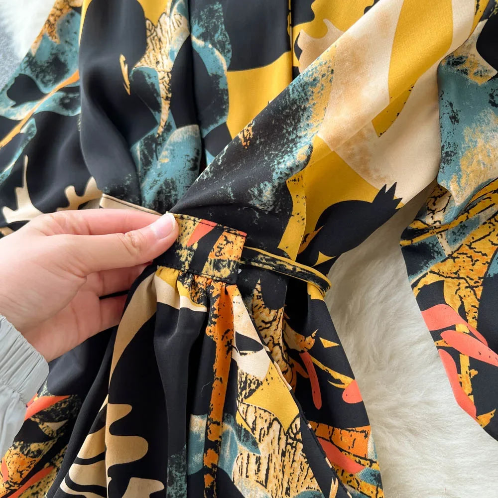 Summer Holiday Floral Beach Wrap Dress Women V Neck Short Sleeves Chic A Line Dress Bohemian Vintage Print Long Dress