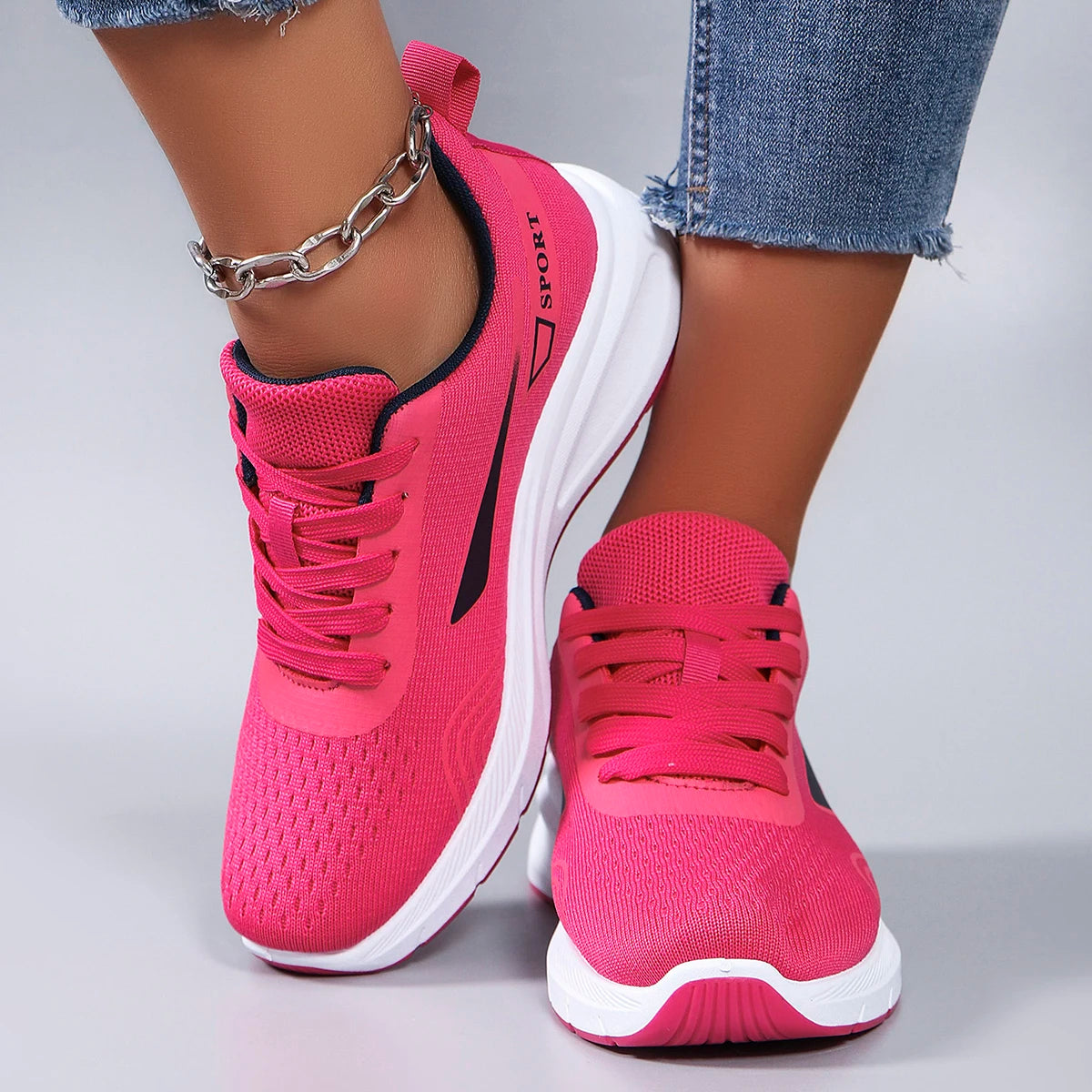 Spring new women's sports shoes, fashionable, breathable, lightweight, non-slip, wear-resistant, casual sports shoes, flat shoes