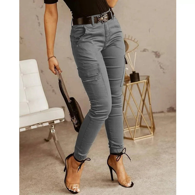 New Fashion Cotton Solid Color Pants Women Sexy Women Pants Casual Green Pocket Belt Trousers Women Blusas De Mujer CK5502
