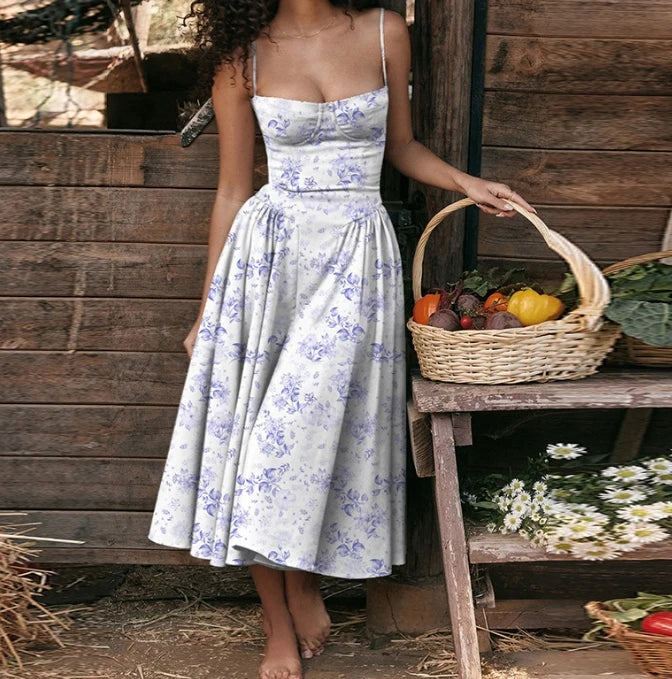 Women's Dress 2025 Spring Summer Latest Solid Color French Elegant Retro Style Dopamine Dressing Strap Maxi Dress Long Skirt