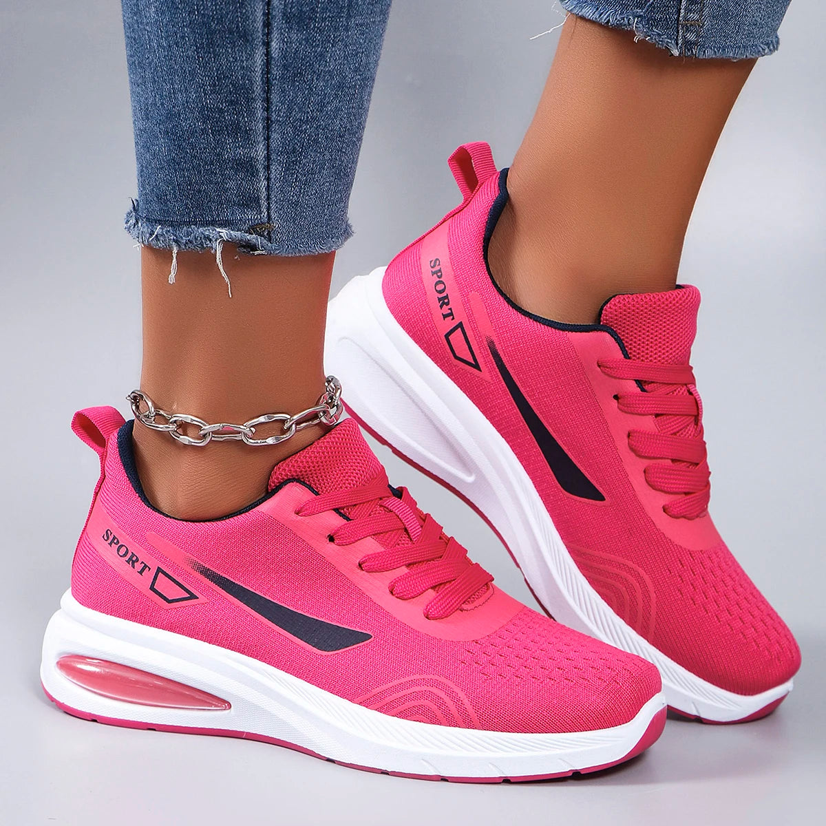 Spring new women's sports shoes, fashionable, breathable, lightweight, non-slip, wear-resistant, casual sports shoes, flat shoes