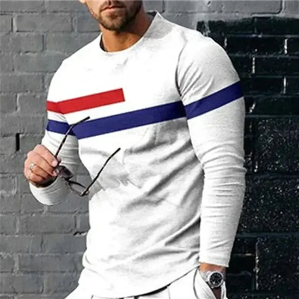 3D Digital Printing T-shirt Street Trend Long Sleeved O-neck Pullover T-shirt Large Men Long Sleeved Casual Sports Men Clothing