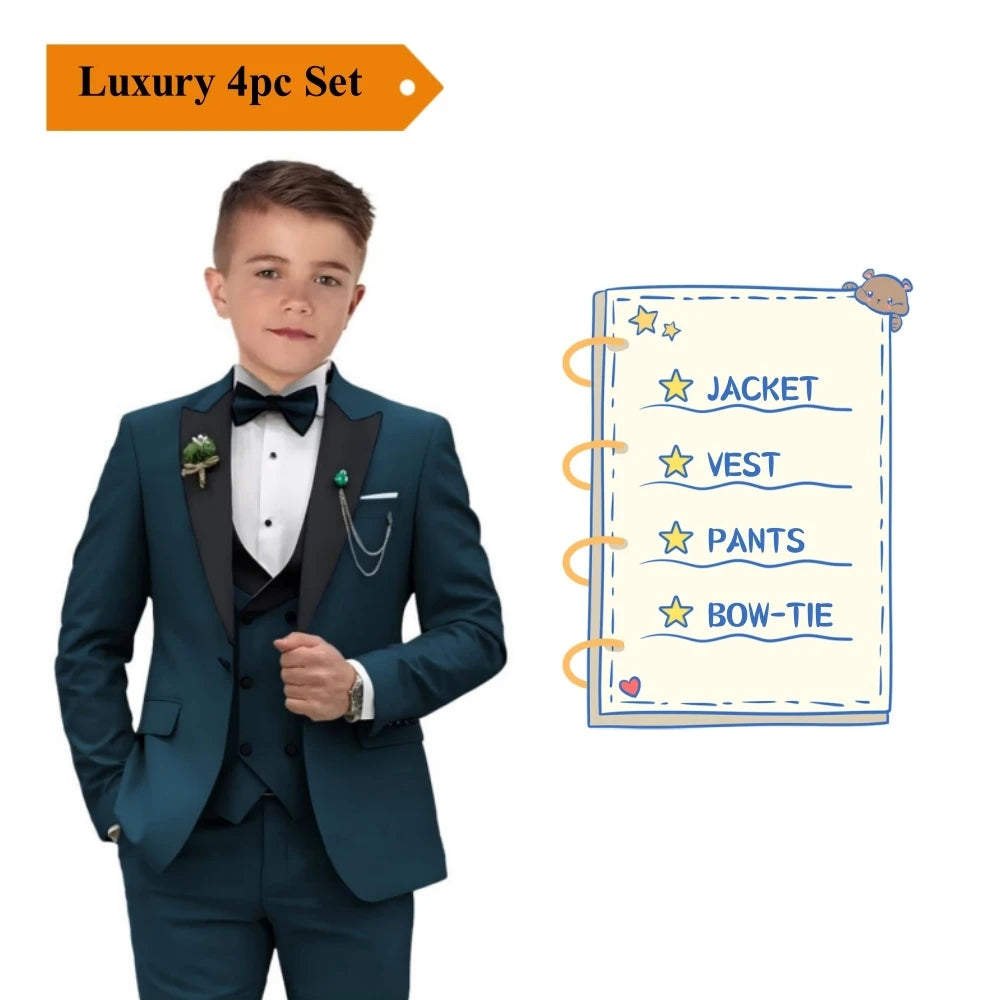 Elegant Burgundy Boy's Suit Set for Wedding, 3 Pieces Suit Set Elagent Tuxedo Sets Blazer Vest Pants Kids Photo Shot Oufit