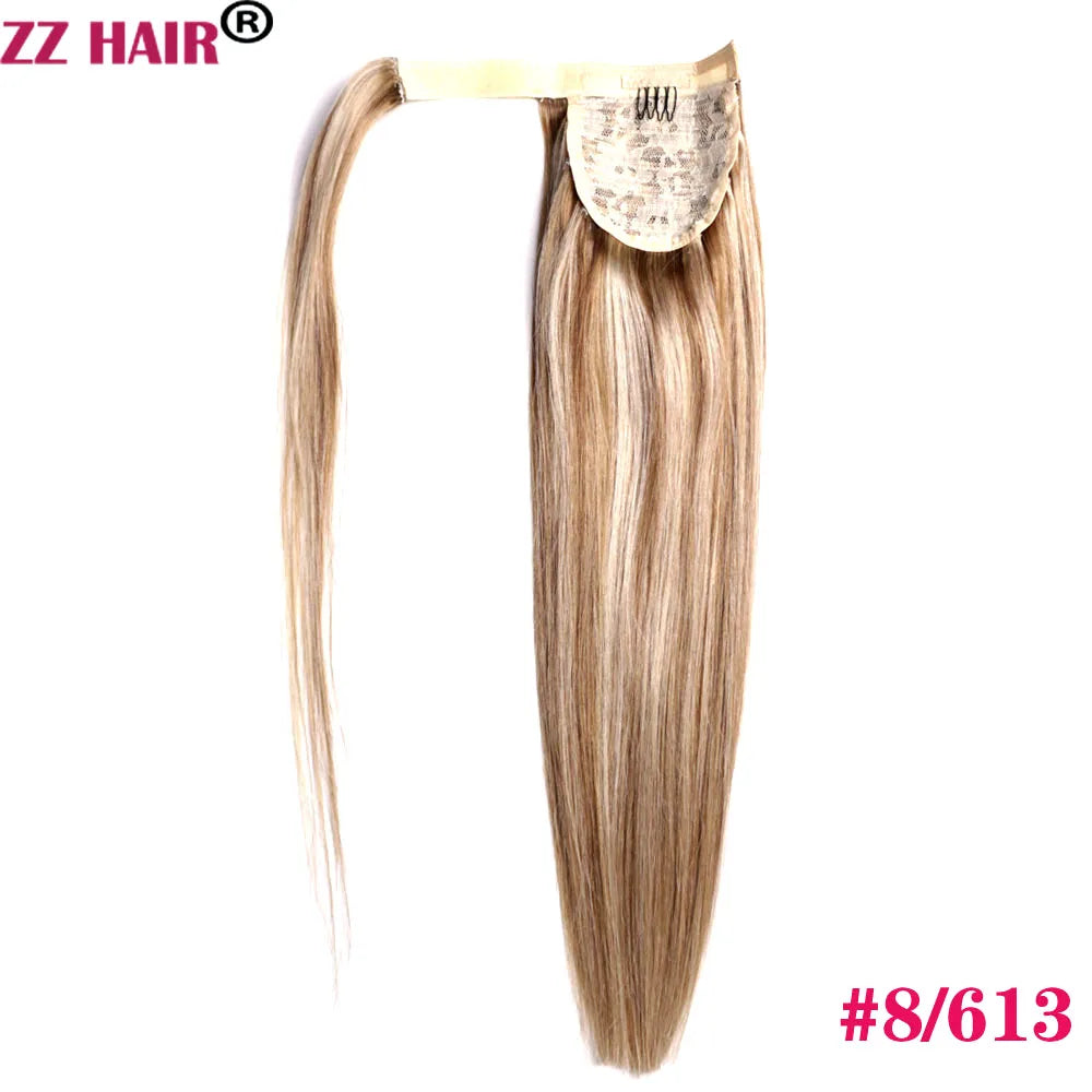 ZZHAIR 100% Human Hair Extensions 16"-26" Magic Wrap Around Ponytail 100g Clip In  Machine Made Remy Horsetail Stragiht