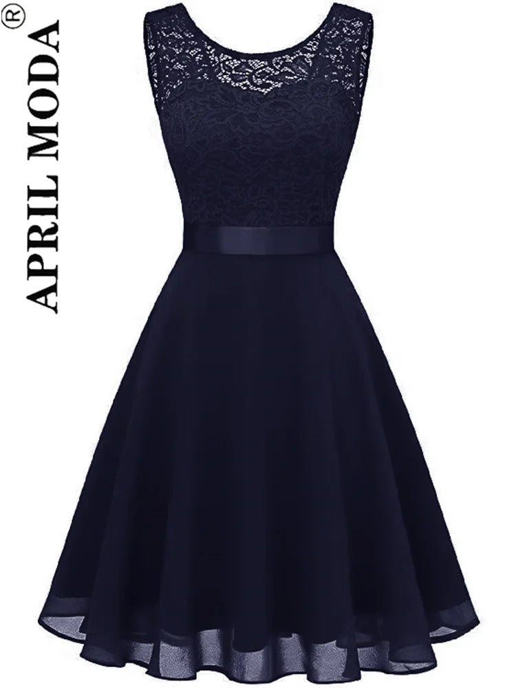 2025 Pink White Lace Chiffon Swing Dresses for Women Elegant Peplum High Waist Purple Sleeveless Party Robe Female A Line Dress