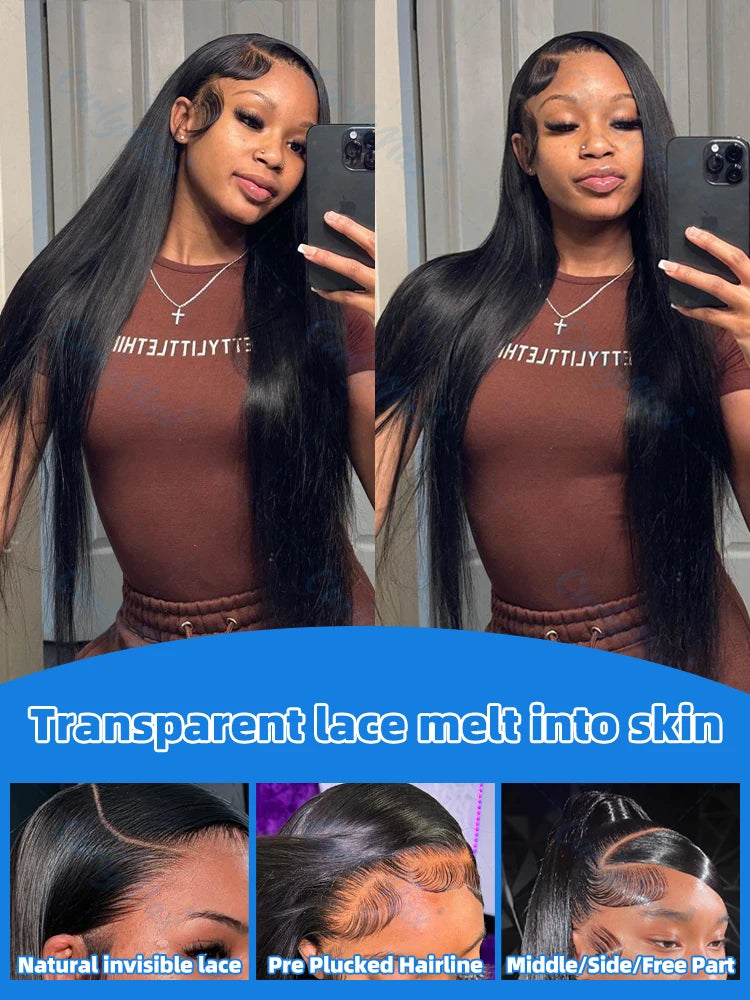 MELODIE 40 Inches 220 Density HD Lace Wig 13x6 Human Hair Wigs 13x4 Straight Closure Natural Baby Hair PrePlucked For Women