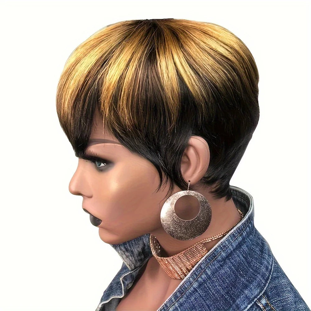 1B/27 Colored 1B/RED Color 613 Color Wig Short Pixie Cut Straight Human Hair Wig Remy Hair With Bangs Wig Full Machine Made Wig