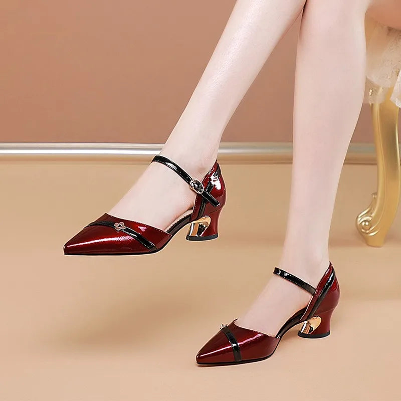 Korean Version Thick Heels And Shallow Mouth Women'S Shoes, Spring And Summer Fashionable Square Toe Middle Heel Shoes
