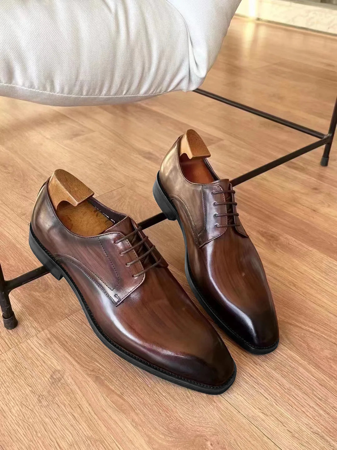 Wood Grain Derby Shoes Fashion Formal Shoes for Man Business Dress Square Toe Rubber Social Men's Shoe Stitching Oxfords