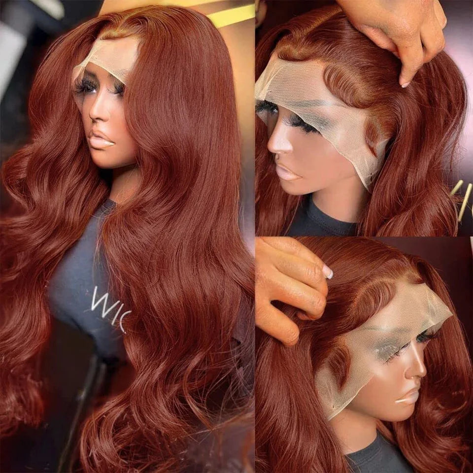 30 Inch Reddish Brown Body Wave Lace Front Wig 13x6 HD Lace Frontal Wig 13x4 Lace Front Human Hair Wigs Body Wave Closure Wig