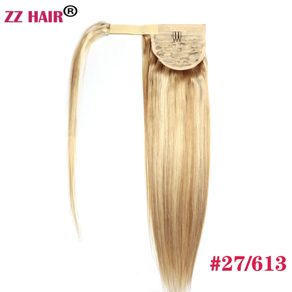ZZHAIR 100% Human Hair Extensions 16"-26" Magic Wrap Around Ponytail 100g Clip In  Machine Made Remy Horsetail Stragiht