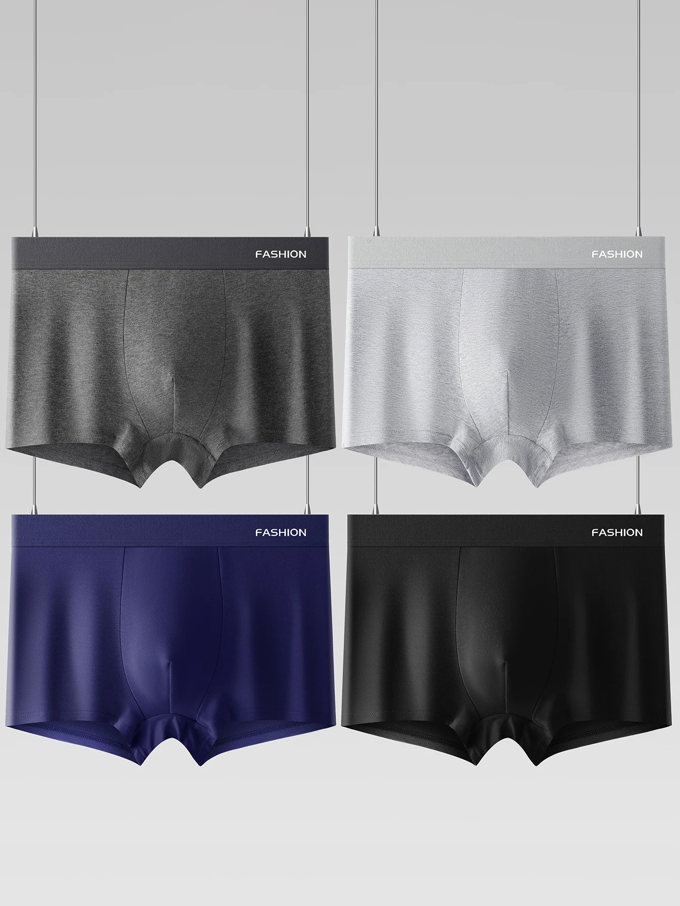 4 pcs Men's underwear, solid color boxer shorts, comfortable and breathable fashion trends, boxer underwear