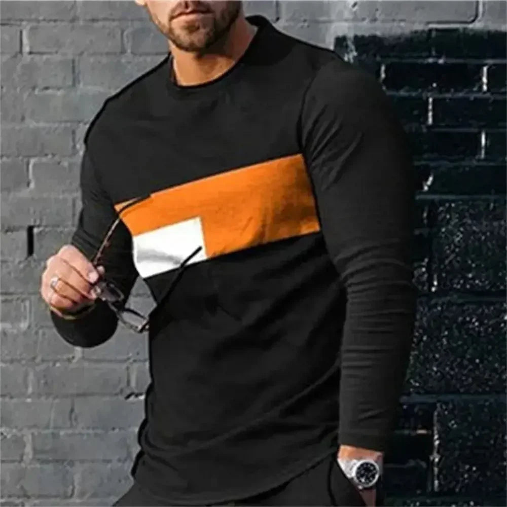 3D Digital Printing T-shirt Street Trend Long Sleeved O-neck Pullover T-shirt Large Men Long Sleeved Casual Sports Men Clothing