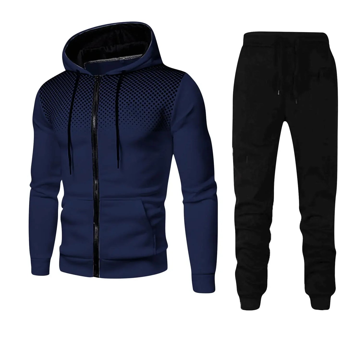 Fashion Print Tracksuit for Men Zipper Hooded Sweatshirt and Sweatpants Two Pieces Suits Male Casual Fitness Jogging Sports Sets