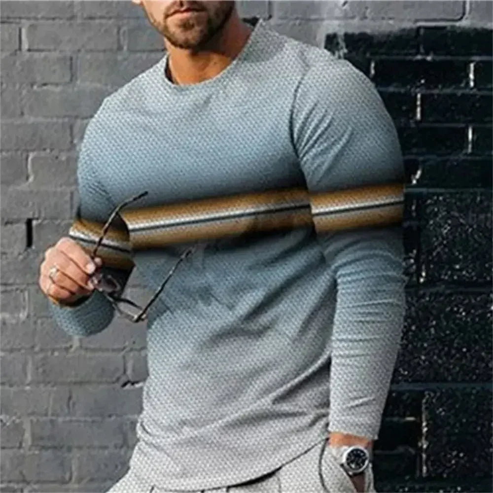 3D Digital Printing T-shirt Street Trend Long Sleeved O-neck Pullover T-shirt Large Men Long Sleeved Casual Sports Men Clothing