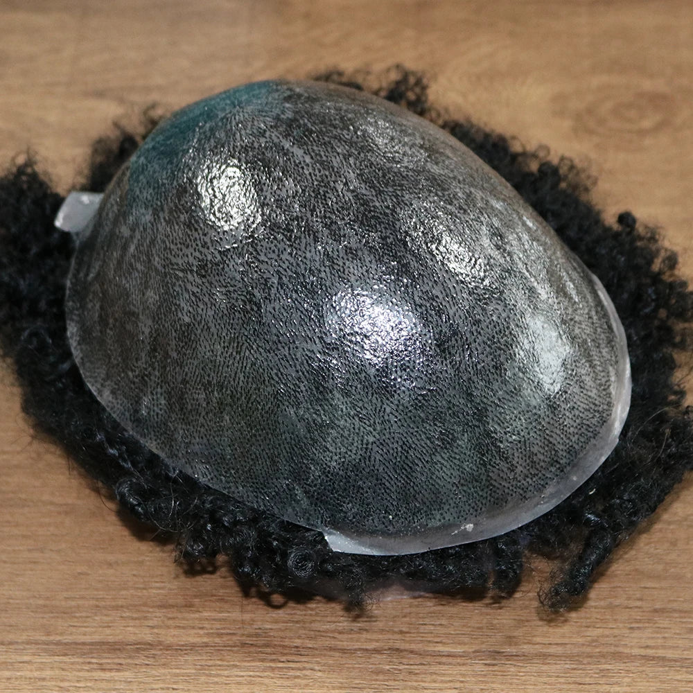 New Men Toupee Afro Toupee For Man Hair African American Human Hair Wig 10mm 8mm 360 Deep Wave Prosthesis Replacement System