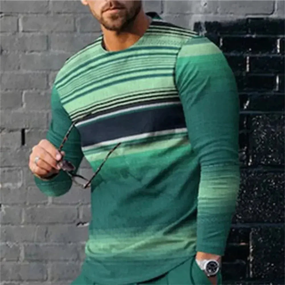 3D Digital Printing T-shirt Street Trend Long Sleeved O-neck Pullover T-shirt Large Men Long Sleeved Casual Sports Men Clothing