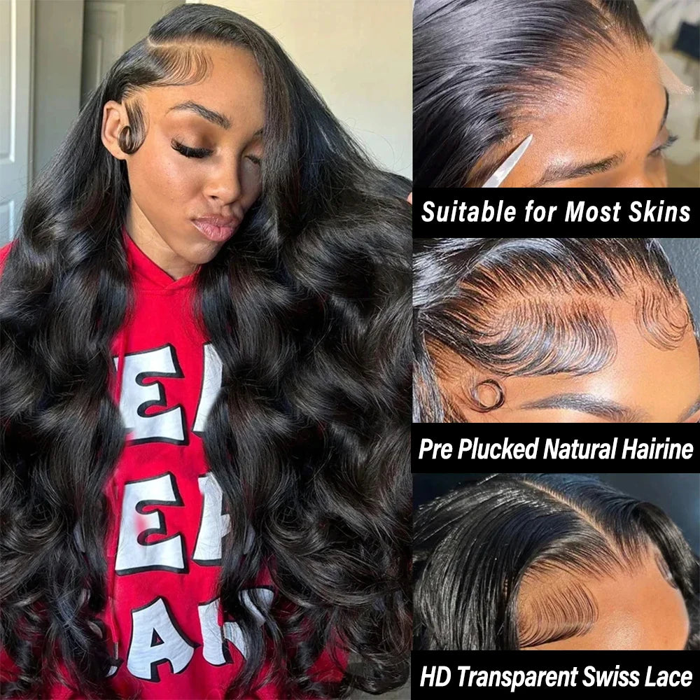 13x6 Body Wave Lace Front Wigs Human Hair Pre Plucked 180 Density HD Transparent Lace Frontal Wigs Human Hair for Black Women