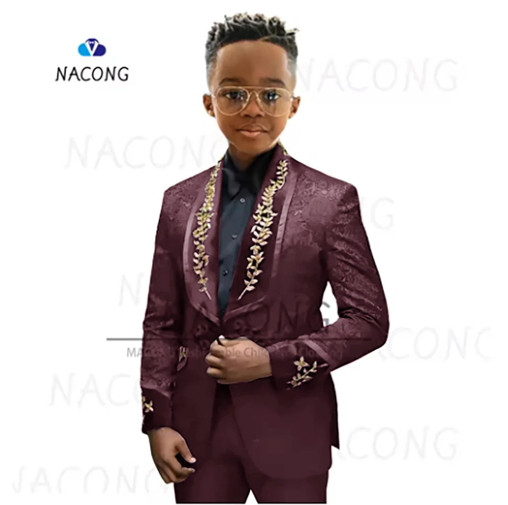 Boys Suit Classic Jacquard Embroidered Tuxedo For 2-16 Years Old For Weddings And Celebrations