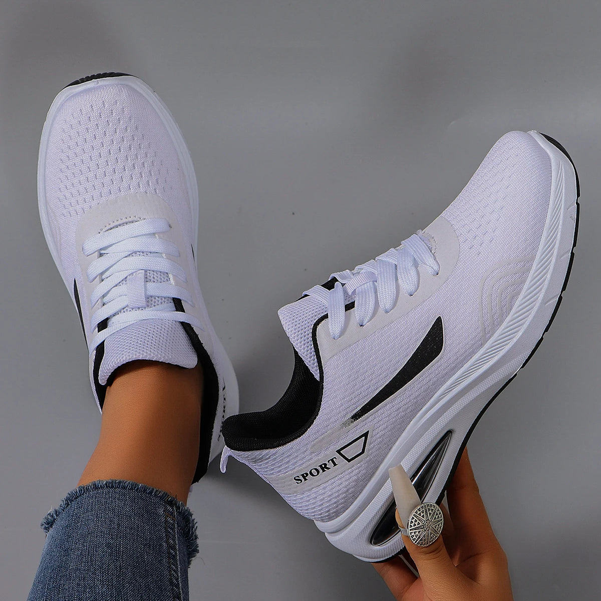 Spring new women's sports shoes, fashionable, breathable, lightweight, non-slip, wear-resistant, casual sports shoes, flat shoes