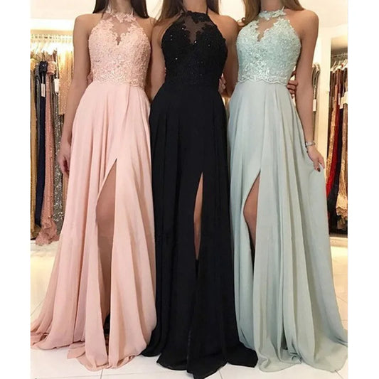 Dress Women Wedding Sexy Halter Lace Floral Sleeveless High Waist Evening Long Dresses Gown Vestidos Slim Fit Elegant 2024