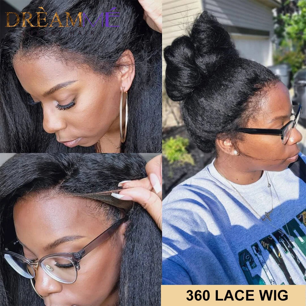 Full Lace Wig Human Hair With Kinky Edges Hairline Brazilian Kinky Straight 360 Lace Frontal Wig 13x4 Lace Front Human Hair Wigs