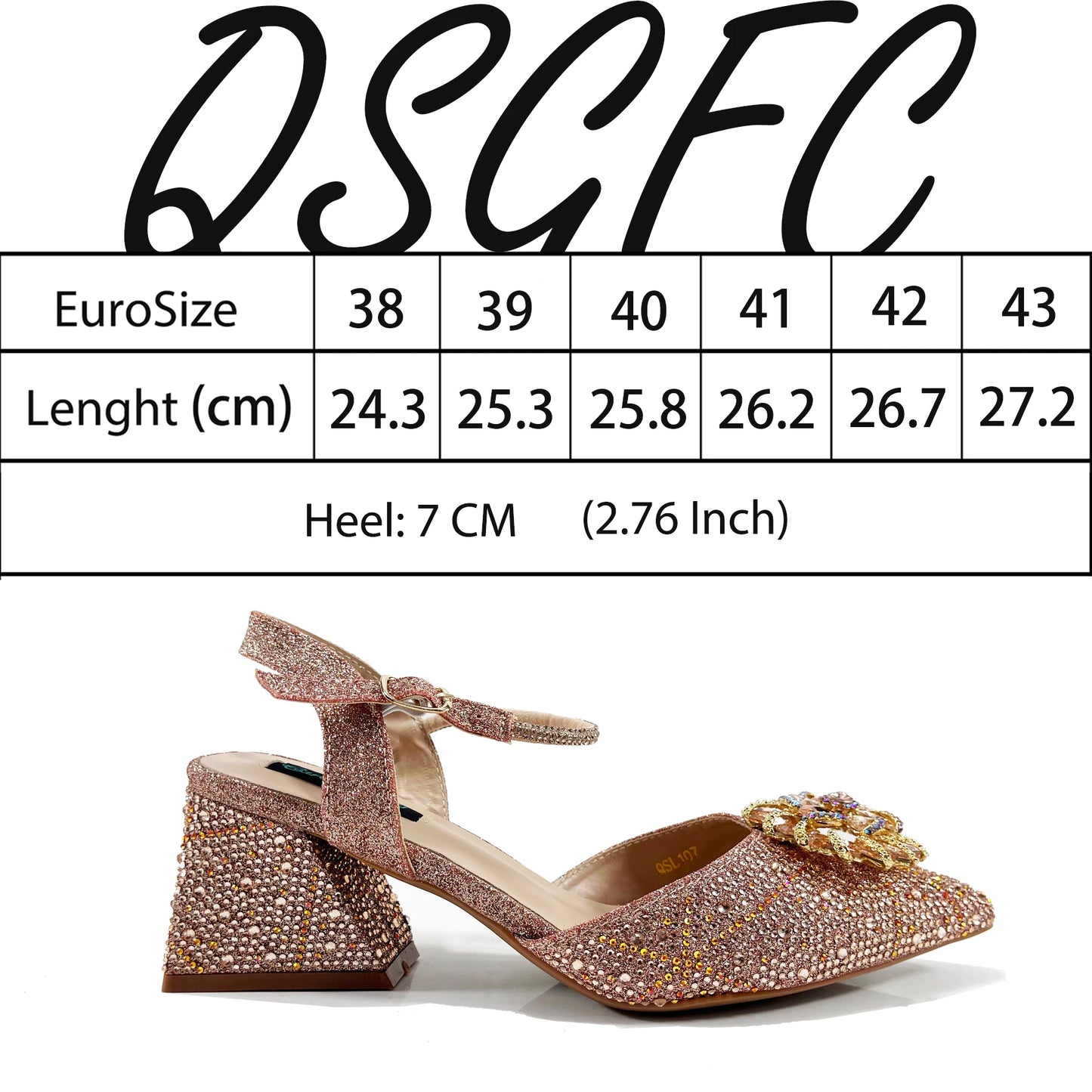 QSGFC Fashion Design High-end Women's Shoes with Diamond Oval Stand Bag Women's High Heels for Special Day or Work