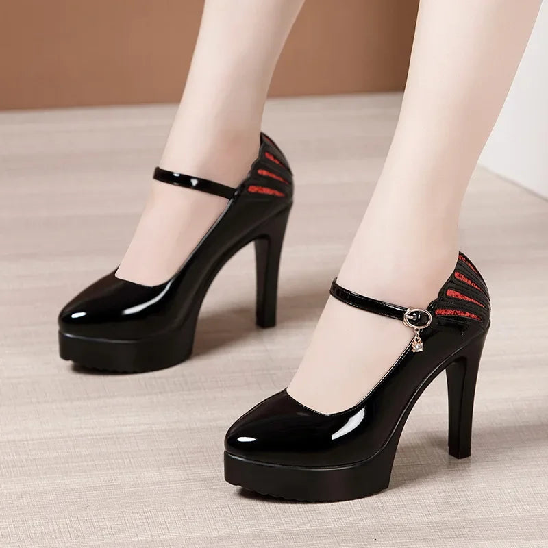 11cm Small Size 32-43 White Wedding Shoes Patent Leather Platform Pumps 2025 Formal Thin High Heels Shoes Model Office Party