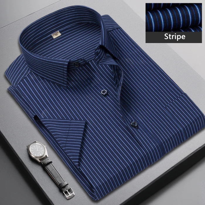 Summer Short-sleeved Men's Stripe Shirt Slim Business Classic Lapel Fashion Male Formal Work Shirt Brand Clothing M-5XL