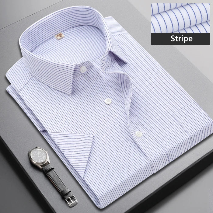 Summer Short-sleeved Men's Stripe Shirt Slim Business Classic Lapel Fashion Male Formal Work Shirt Brand Clothing M-5XL