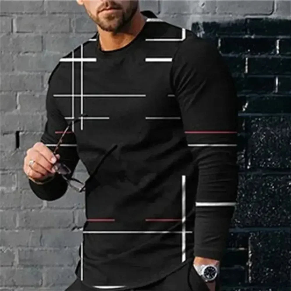 3D Digital Printing T-shirt Street Trend Long Sleeved O-neck Pullover T-shirt Large Men Long Sleeved Casual Sports Men Clothing