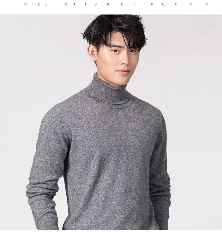 Cashmere Cotton Blend Turtleneck Men Sweater 2024 Autumn Winter Clothes Rolled Neck Jumper Jersey Pull Homme Knitted Pullovers