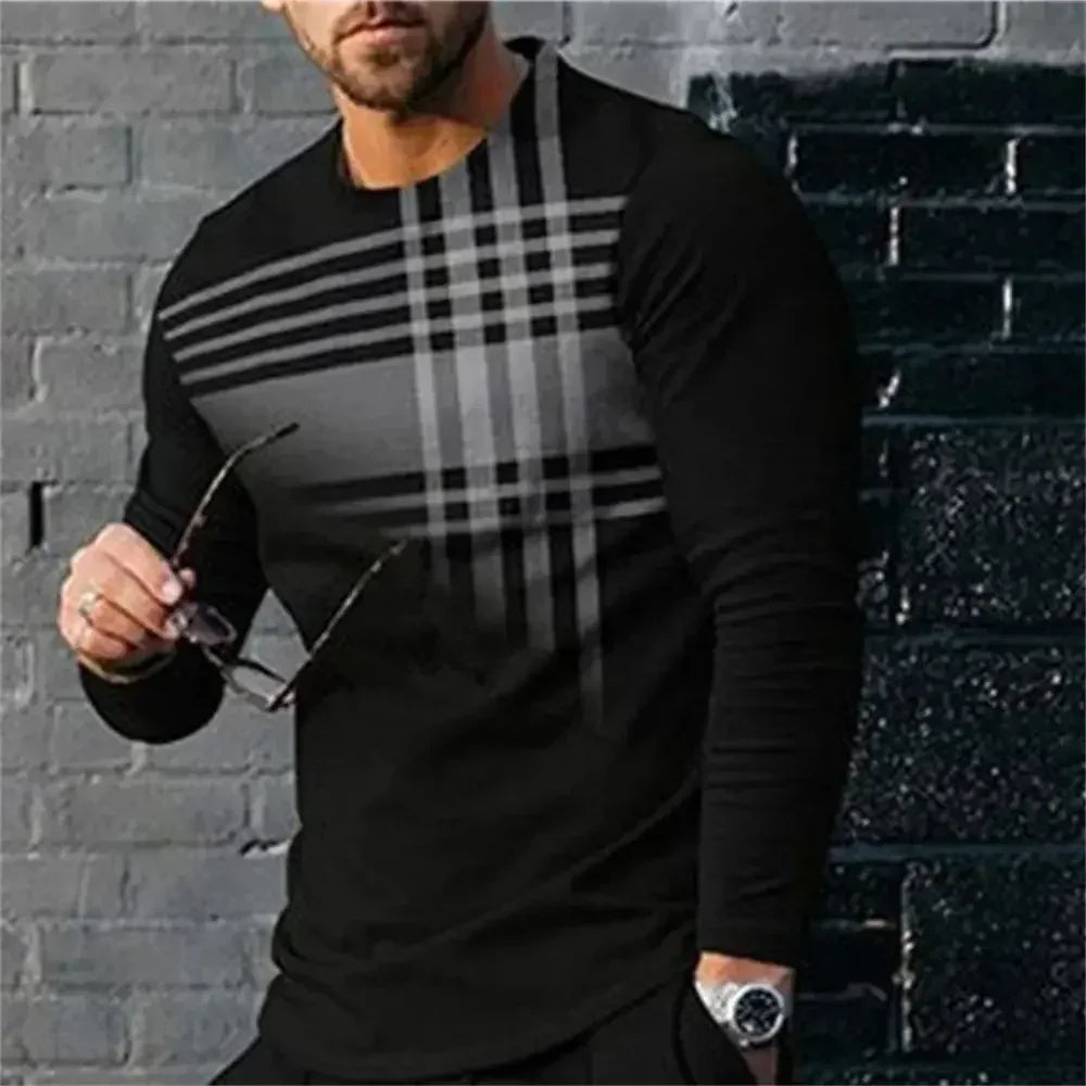 3D Digital Printing T-shirt Street Trend Long Sleeved O-neck Pullover T-shirt Large Men Long Sleeved Casual Sports Men Clothing