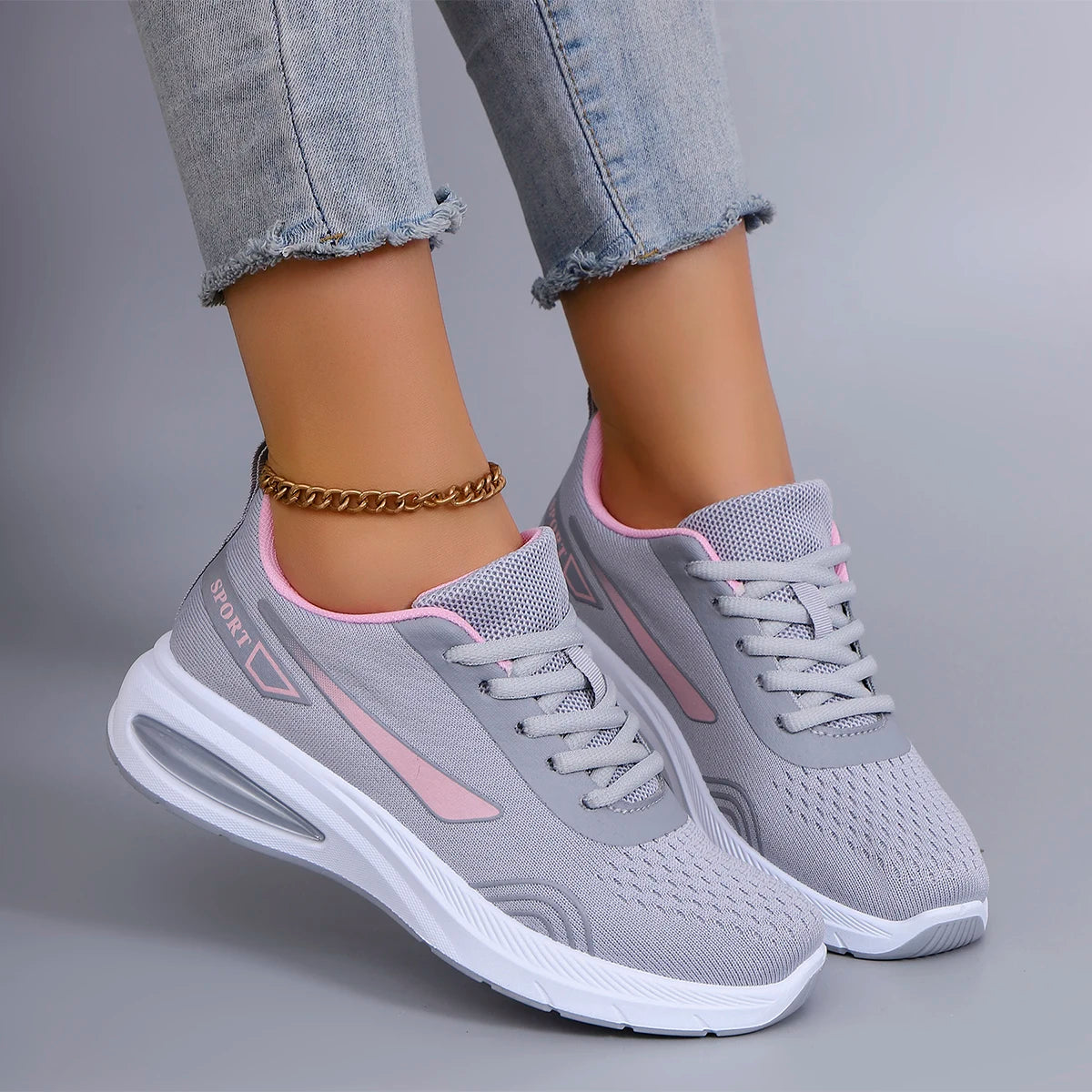 Spring new women's sports shoes, fashionable, breathable, lightweight, non-slip, wear-resistant, casual sports shoes, flat shoes