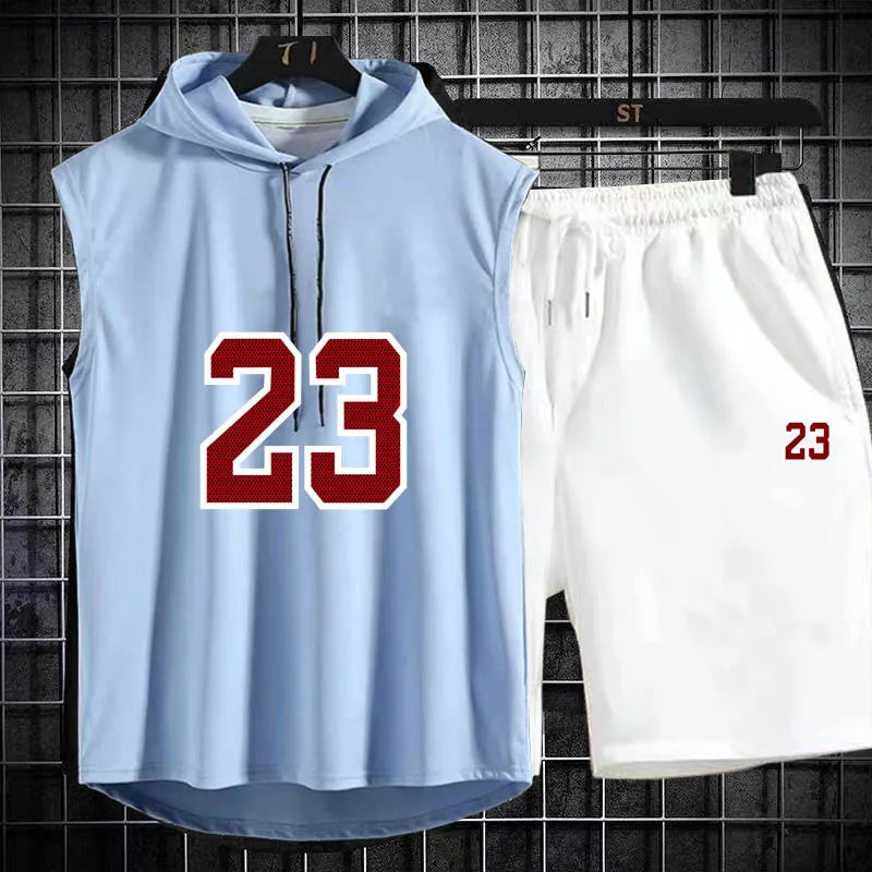 New Summer Men's Two Piece Set CasualT-Shirt and Shorts Set Mens Sports Suit Fashion Short Sleeve Tracksuit Hooded T-shirt