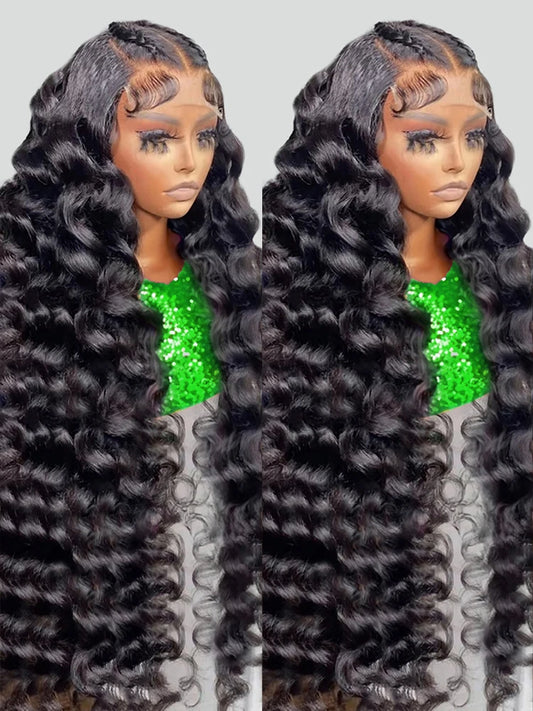 Loose Nature Deep Wave Frontal Wig 13x6 HD Lace Frontal Human Hair Wigs For Women Brazilian Wavy Lace Front Wig PrePlucked 250%