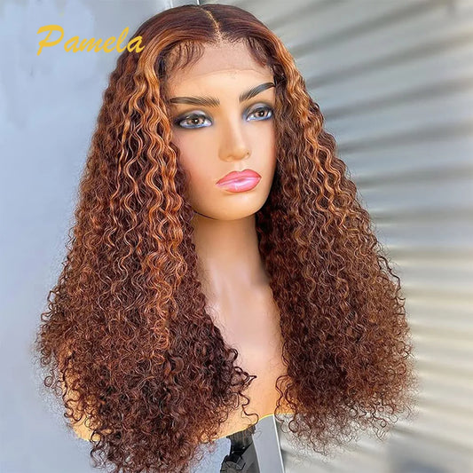 Curly 13x6 Transparent Lace Frontal Human Hair Glueless Wig Pre plucked Ready To Go Honey Blonde Pick And Chocolate Colored Wigs