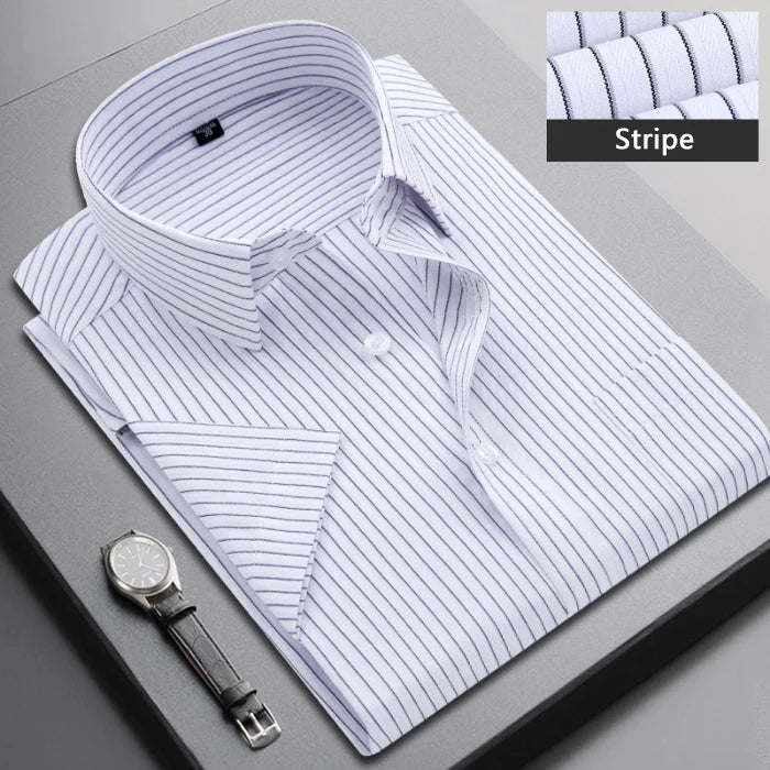 Summer Short-sleeved Men's Stripe Shirt Slim Business Classic Lapel Fashion Male Formal Work Shirt Brand Clothing M-5XL