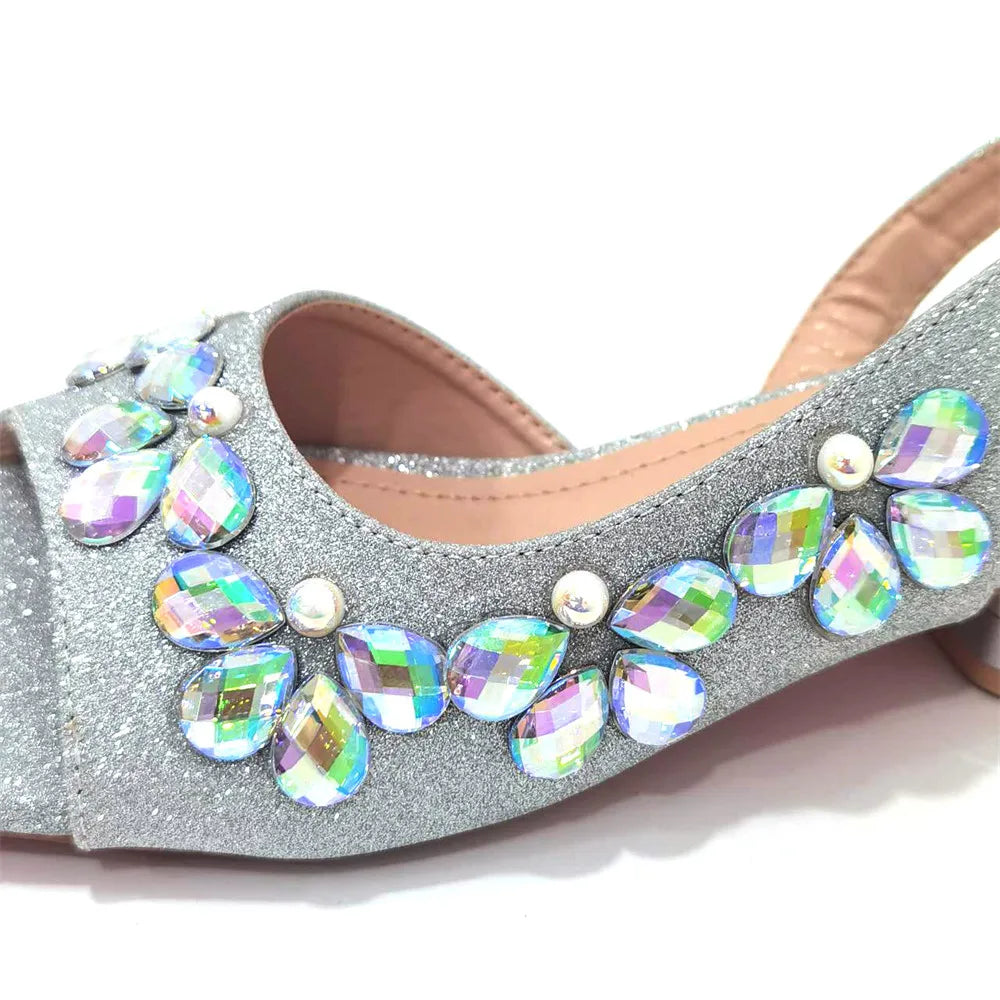 New INS High-Heeled Fish Beaked Toe Cap Wedding Shoes Colorful Full Diamond Design Shoe and Bag Set for Nigeria Party