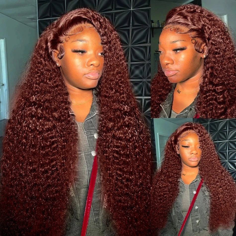 30 36 Inch Reddish Brown Deep Wave 13x6 HD Lace Frontal Wig Brazilian Loose Curly 13x4 Lace Front Human Hair Wigs 250% For Women