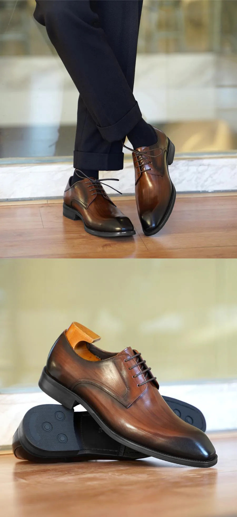 Wood Grain Derby Shoes Fashion Formal Shoes for Man Business Dress Square Toe Rubber Social Men's Shoe Stitching Oxfords