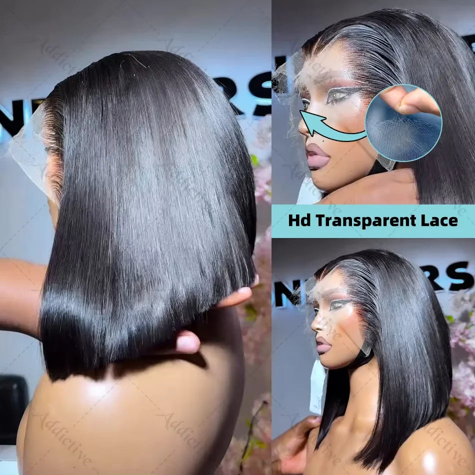 250% Straight Short Bob 13x6 HD Lace Frontal Human Hair Wigs 13x4 Transparent Lace Front Wig 5x5 Closure Wig For Women