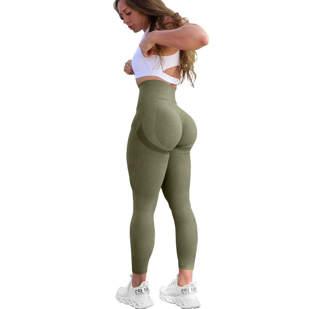 OQQ Women Butt Lifting Yoga Leggings Elastic Workout High Waist Tummy Control Ruched Booty Pants Seamless Gym Compression Tights