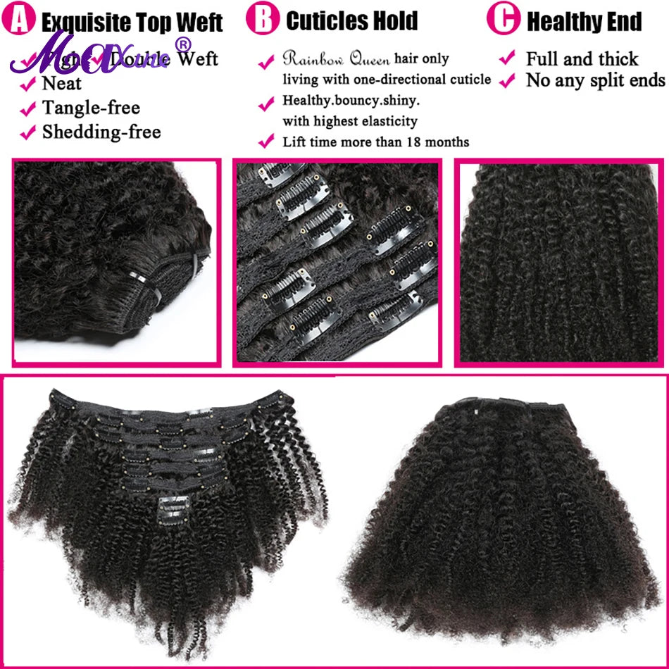 Maxine Clip Ins Hair Kinky Curly Clip In Hair Extensions Human Hair Full Head Afro Kinky Curly Clip Ins Bundles Natural Black