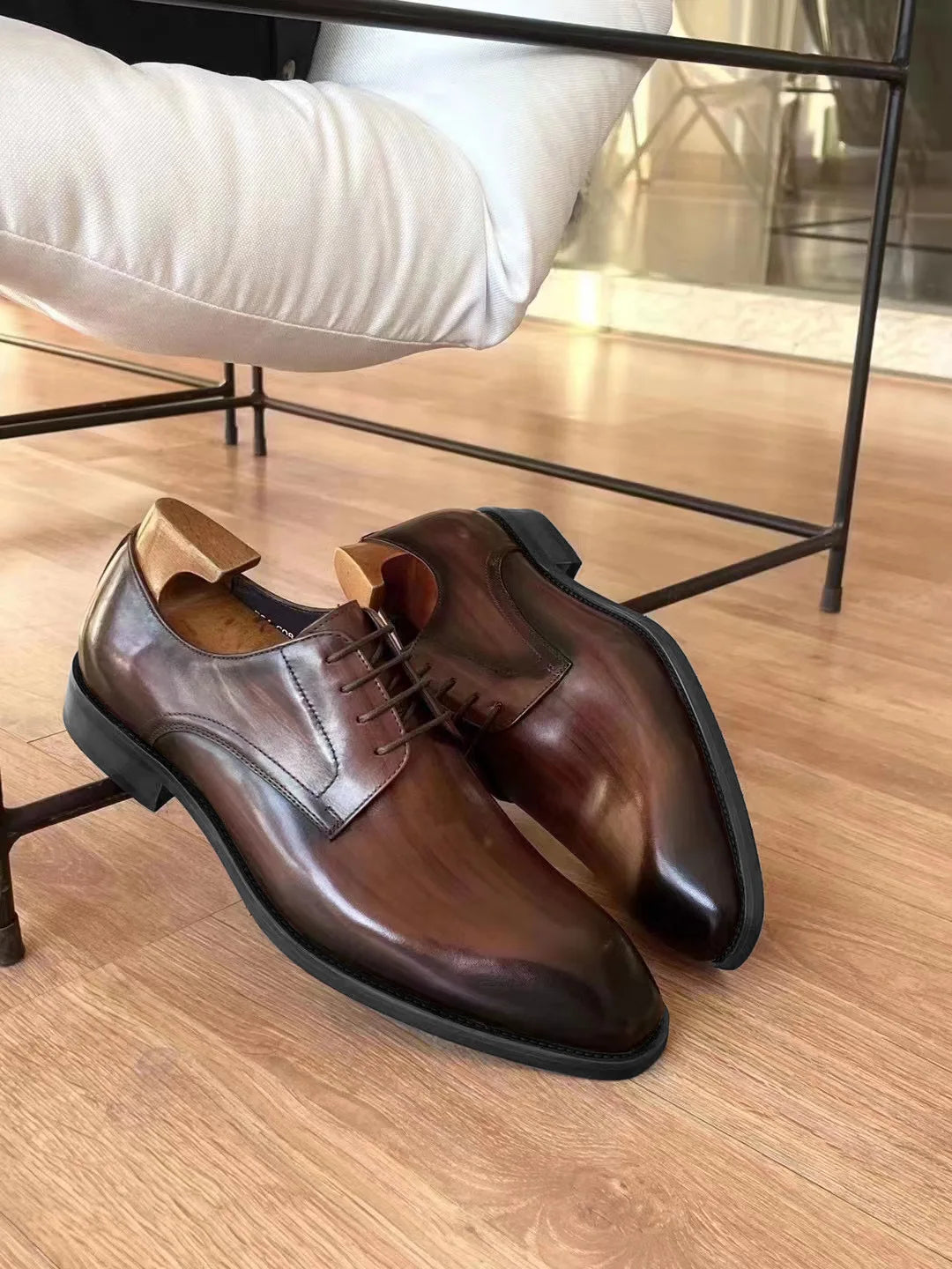 Wood Grain Derby Shoes Fashion Formal Shoes for Man Business Dress Square Toe Rubber Social Men's Shoe Stitching Oxfords