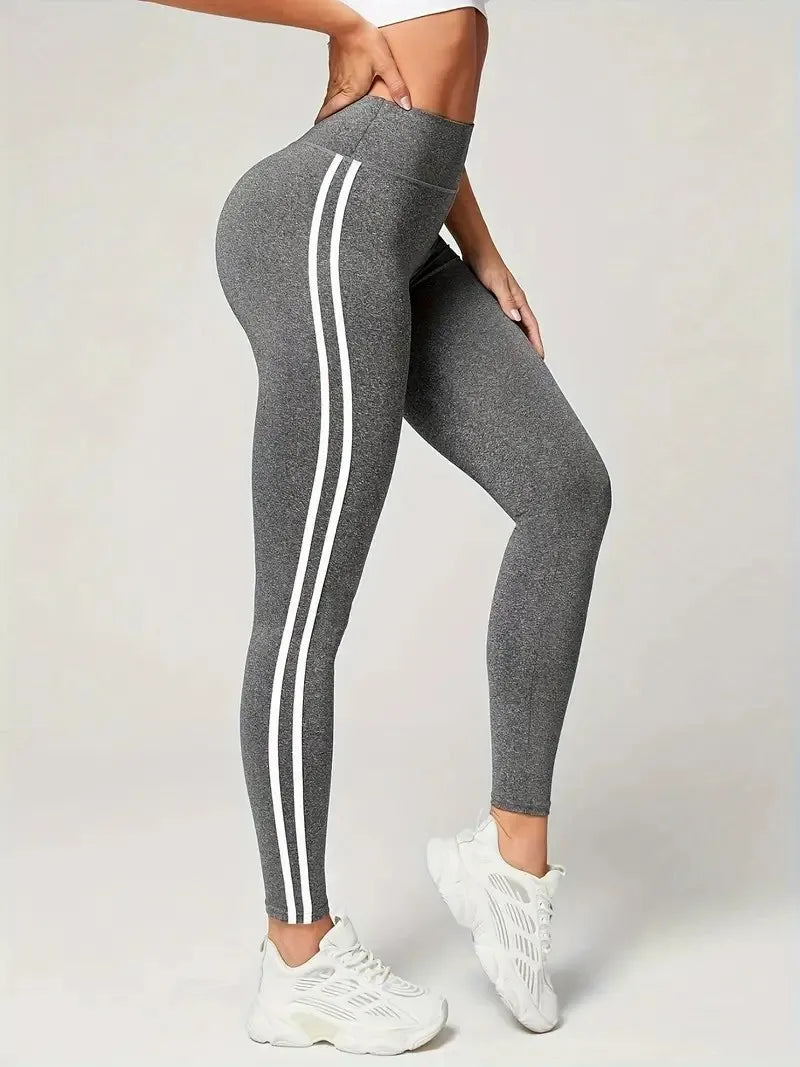 High Waisted Athletic Leggings Sports Yoga Pants With White Stripe Stretchable Workout Tights Comfort Fit For Running And Casual