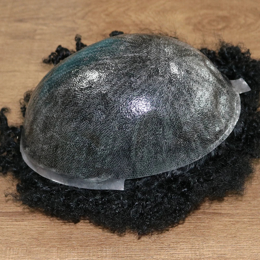 New Men Toupee Afro Toupee For Man Hair African American Human Hair Wig 10mm 8mm 360 Deep Wave Prosthesis Replacement System