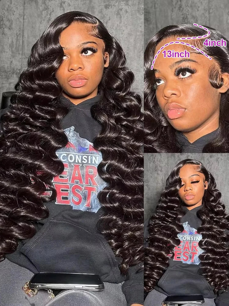 Loose Nature Deep Wave Frontal Wig 13x6 HD Lace Frontal Human Hair Wigs For Women Brazilian Wavy Lace Front Wig PrePlucked 250%