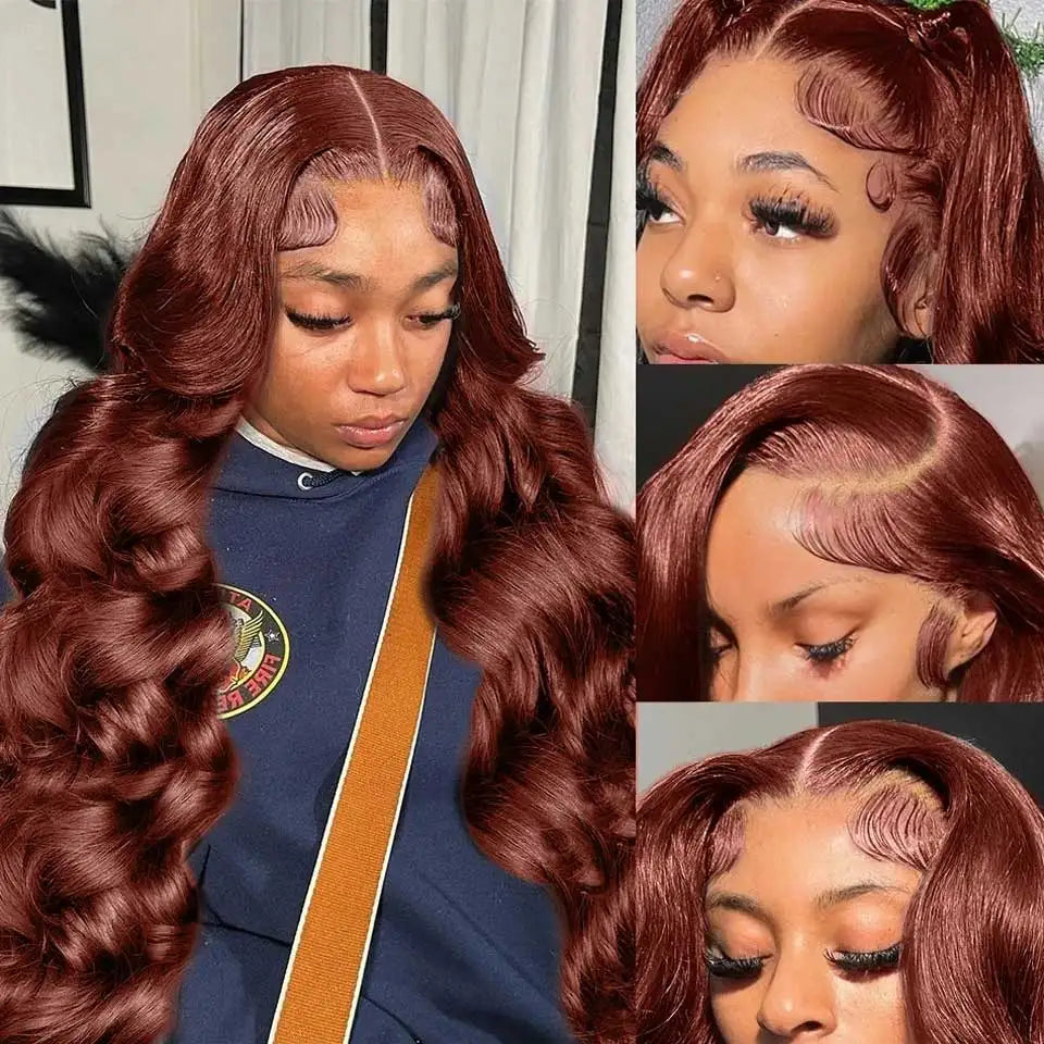 30 Inch Reddish Brown Body Wave Lace Front Wig 13x6 HD Lace Frontal Wig 13x4 Lace Front Human Hair Wigs Body Wave Closure Wig